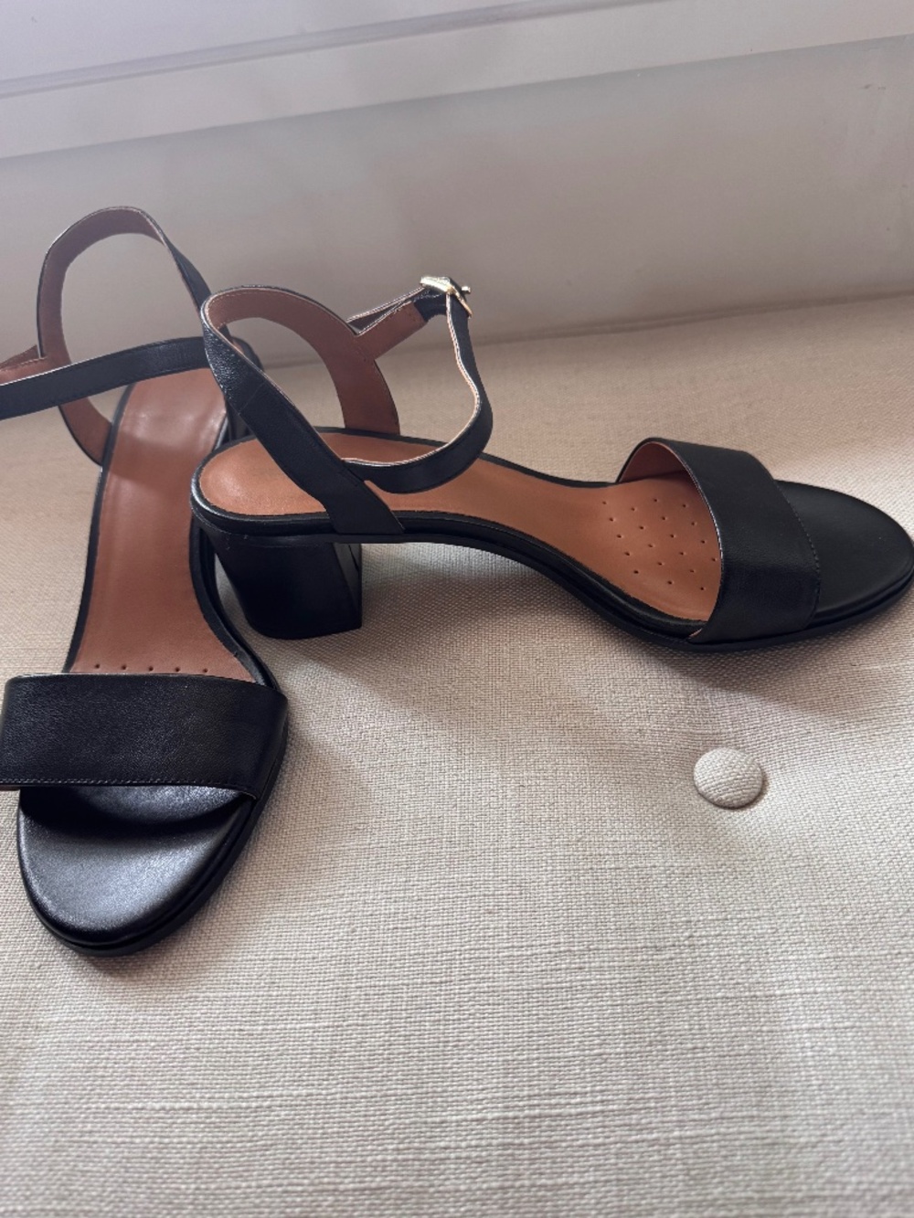 Geox Black Leather Block Heel Sandals | Size 38 (US 8.5) | Made in Italy